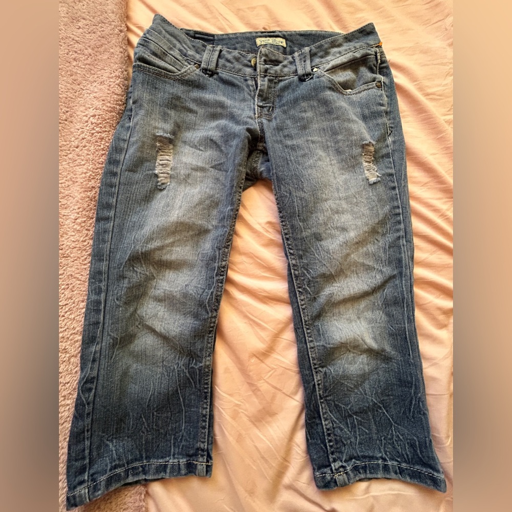 Paris Blues Cropped Distressed Blue Jeans